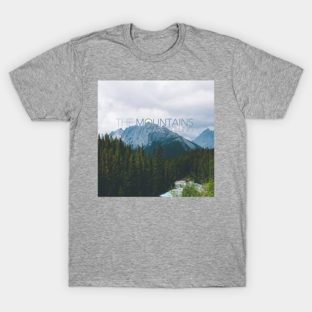 The Mountains Are Calling Typography Design T-Shirt by Admkng